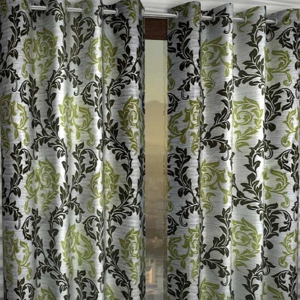 Loof Klapper Polyester Eyelet Green Printed Design curtains Pack of 2 - Window (4x5 Feet)