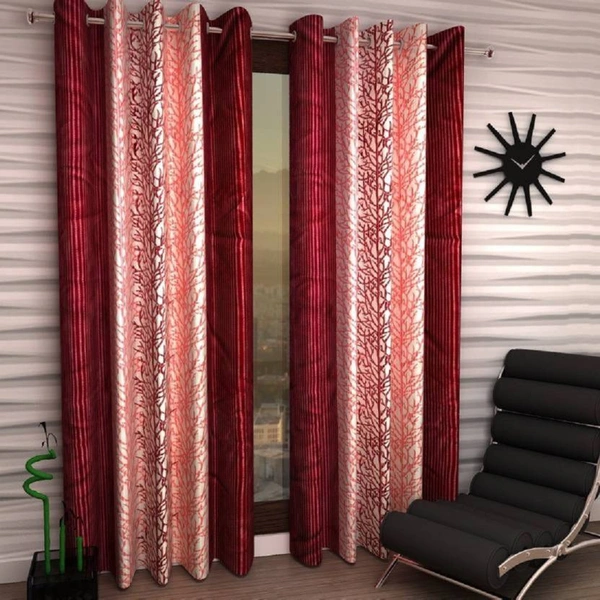Loof Klapper Polyester Eyelet Maroon Printed Design curtains Pack of 2 - Window (4x5 Feet)