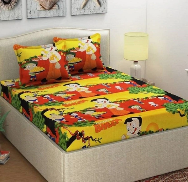 Painpat Textile Hub 140 TC Microfiber Cartoon Double  Flat Bedsheet  with 2 pillow cover - Double Bedsheet