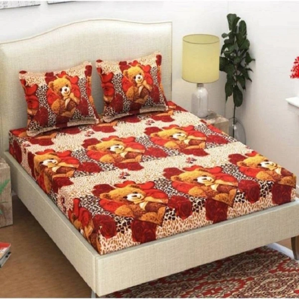 Painpat Textile Hub 140 TC Microfiber Cartoon Teddy Double  Flat Bedsheet  with 2 pillow cover - Double Bedsheet