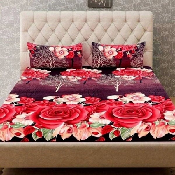 Painpat Textile Hub 140 TC Microfiber Double Floral Flat Bedsheet  with 2 pillow cover - Double Bedsheet