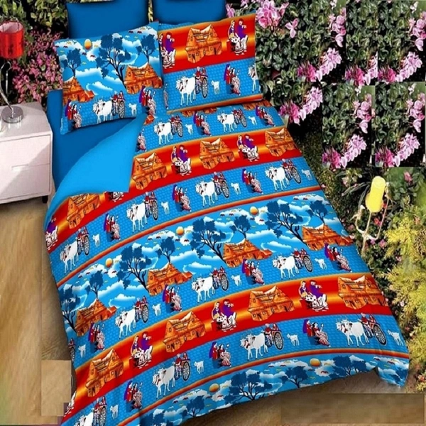 Painpat Textile Hub 140 TC Microfiber Double Floral Flat Bedsheet  with 2 pillow cover - Double Bedsheet