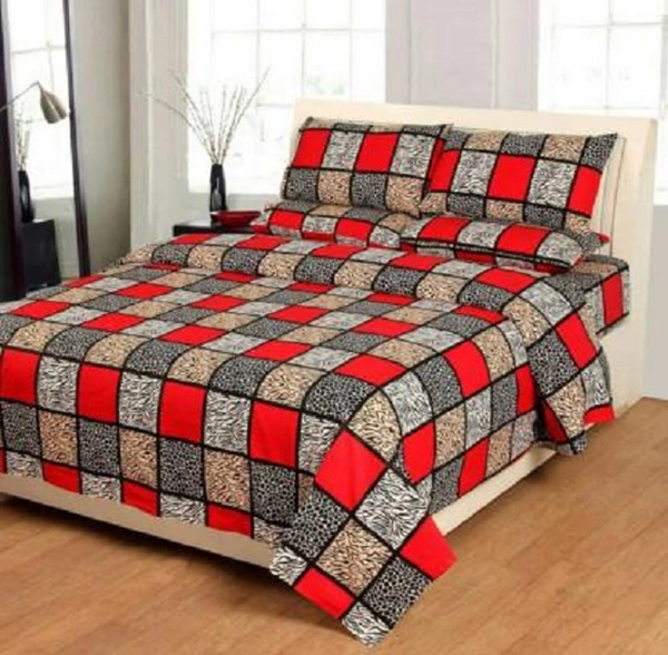 Painpat Textile Hub 140 TC Microfiber Double Red Check Flat Bedsheet  with 2 pillow cover - Double Bedsheet