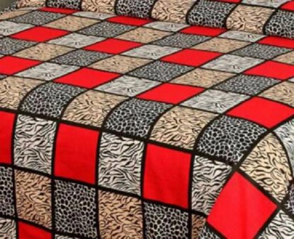 Painpat Textile Hub 140 TC Microfiber Double Red Check Flat Bedsheet  with 2 pillow cover - Double Bedsheet