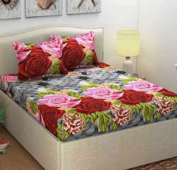 Painpat Textile Hub 140 TC Microfiber Floral Double  Flat Bedsheet  with 2 pillow cover - Double Bedsheet