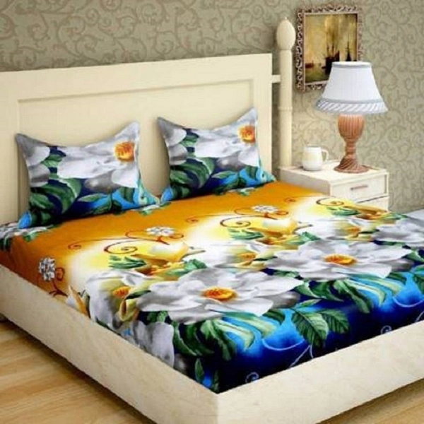 Painpat Textile Hub 140 TC Microfiber Floral Double  Flat Bedsheet  with 2 pillow cover - Double Bedsheet