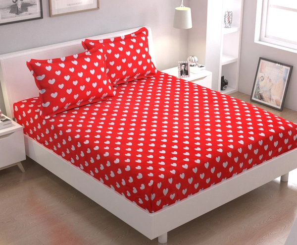 Painpat Textile Hub 140 TC Microfiber Heart Shape  Double  Flat Bedsheet  with 2 pillow cover - Double Bedsheet