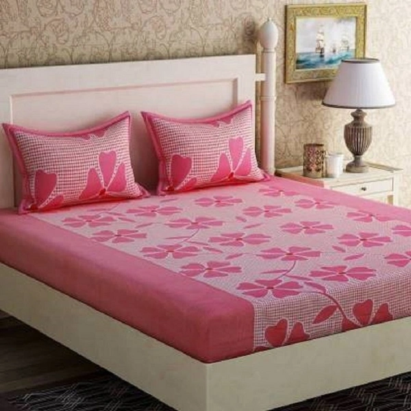 Painpat Textile Hub 140 TC Microfiber Pink Double  Flat Bedsheet  with 2 pillow cover - Double Bedsheet