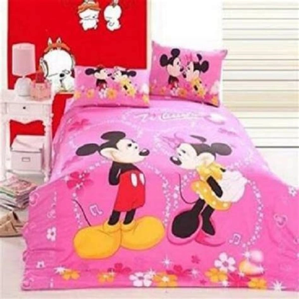 Painpat Textile Hub 140 TC Microfiber Pink Micky Cartoon Double  Flat Bedsheet  with 2 pillow cover - Double Bedsheet