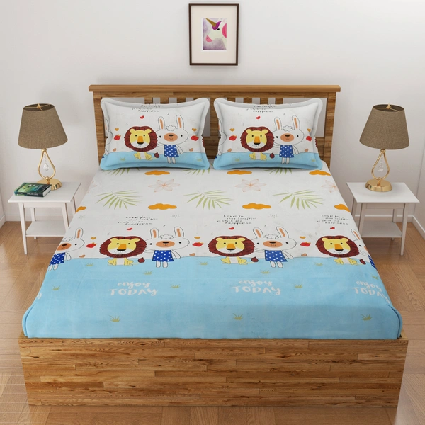 Panipat Textile Hub 140 TC Microfiber 3D Lion Printed Flat Double Bedsheet  With 2 pillow cover - Double Bedsheet