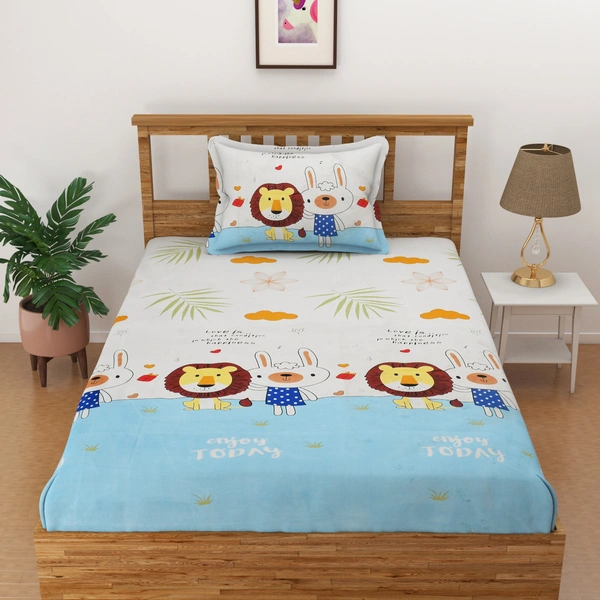 Panipat Textile Hub 140 TC Microfiber 3D Lion Printed Flat Double Bedsheet  With 2 pillow cover - Double Bedsheet