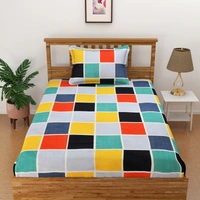 Panipat Textile Hub 140 TC Microfiber 3D Multi Box Printed Flat Double Bedsheet  With 2 pillow cover - Single Bedsheet
