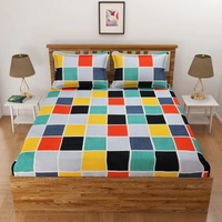 Panipat Textile Hub 140 TC Microfiber 3D Multi Box Printed Flat Double Bedsheet  With 2 pillow cover - Single Bedsheet