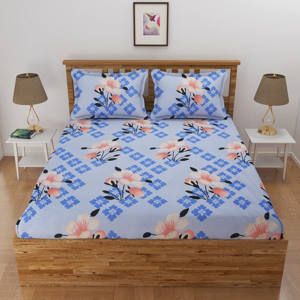 Panipat Textile Hub 140 TC Microfiber 3D Printed Flat Double Bedsheet  With 2 pillow cover - Double Bedsheet