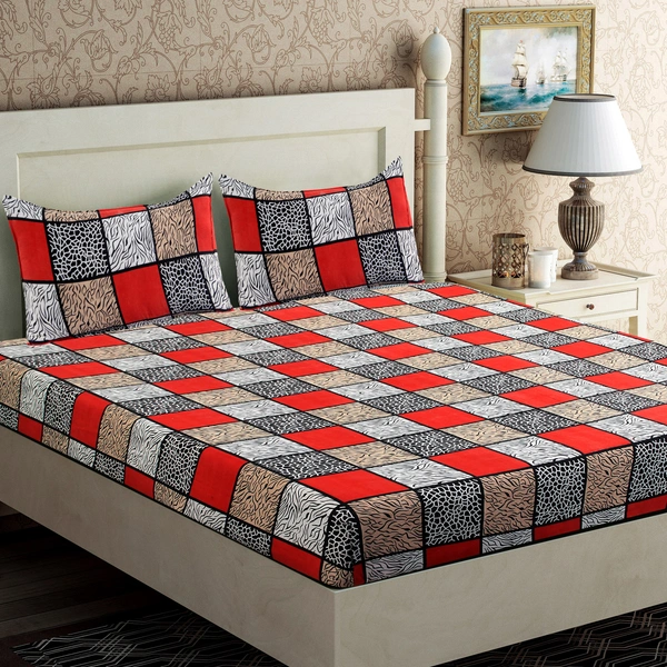 Panipat Textile Hub 140 TC Microfiber 3D Printed Flat Double Bedsheet  With 2 pillow cover - Double Bedsheet