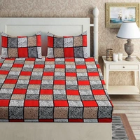 Panipat Textile Hub 140 TC Microfiber 3D Printed Flat Double Bedsheet  With 2 pillow cover - Double Bedsheet