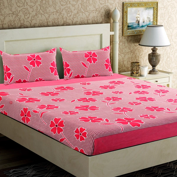 Panipat Textile Hub 140 TC Microfiber 3D Printed Flat Double Bedsheet  With 2 pillow cover - Double Bedsheet