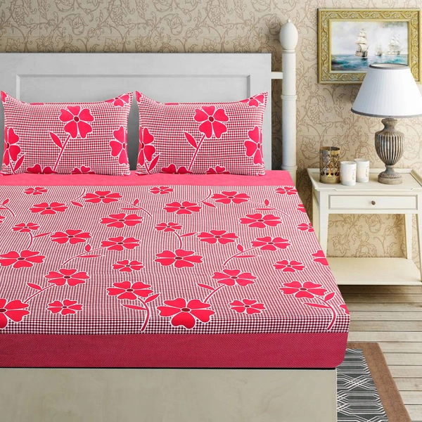 Panipat Textile Hub 140 TC Microfiber 3D Printed Flat Double Bedsheet  With 2 pillow cover - Double Bedsheet