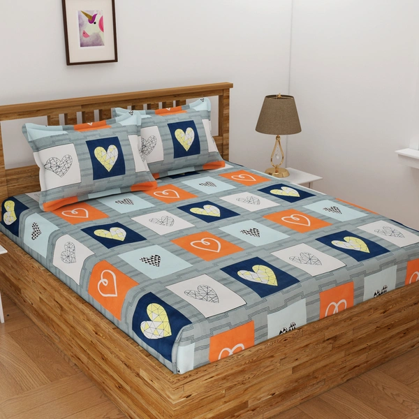Panipat Textile Hub 140 TC Microfiber 3D Printed Flat Double Bedsheet  With 2 pillow cover - Double Bedsheet
