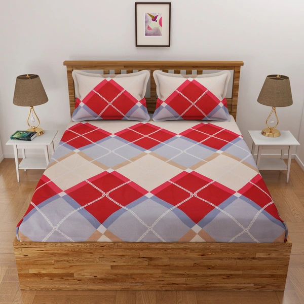 Panipat Textile Hub 140 TC Microfiber 3D Printed Flat Double Bedsheet  With 2 pillow cover - Double Bedsheet