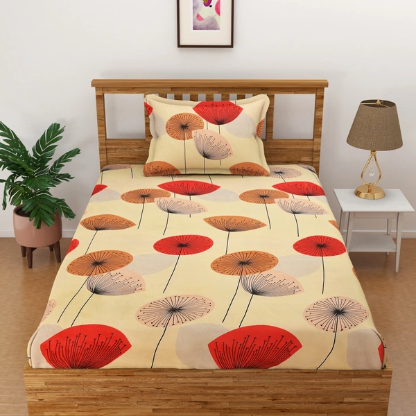 Panipat Textile Hub 140 TC Microfiber 3D Printed Flat Double Bedsheet  With 2 pillow cover - Single Bedsheet