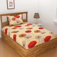 Panipat Textile Hub 140 TC Microfiber 3D Printed Flat Double Bedsheet  With 2 pillow cover - Single Bedsheet