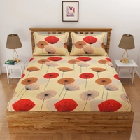 Panipat Textile Hub 140 TC Microfiber 3D Printed Flat Double Bedsheet  With 2 pillow cover - Single Bedsheet