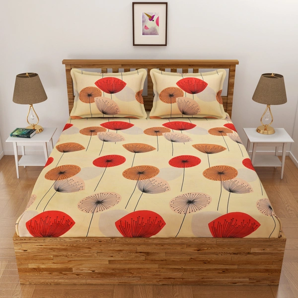 Panipat Textile Hub 140 TC Microfiber 3D Printed Flat Double Bedsheet  With 2 pillow cover - Single Bedsheet