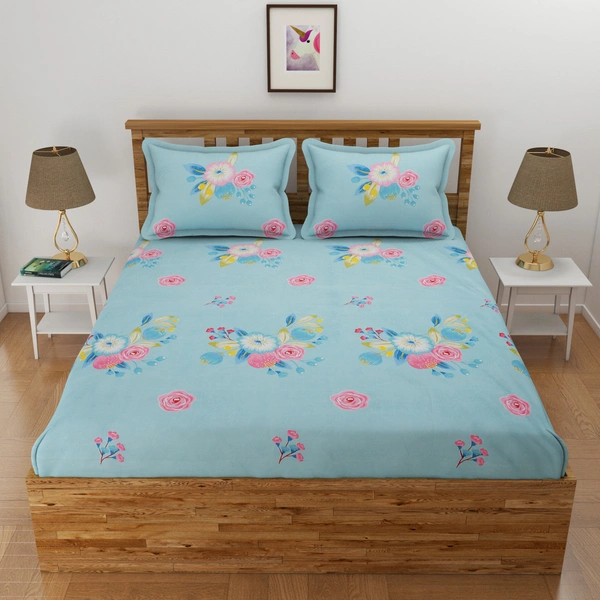 Panipat Textile Hub 140 TC Microfiber 3D Printed Flat Double Bedsheet  With 2 pillow cover - Double Bedsheet