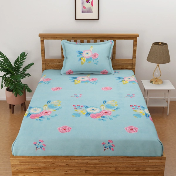 Panipat Textile Hub 140 TC Microfiber 3D Printed Flat Double Bedsheet  With 2 pillow cover - Double Bedsheet