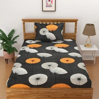 Panipat Textile Hub 140 TC Microfiber 3D Printed Flat Double Bedsheet  With 2 pillow cover - Single Bedsheet