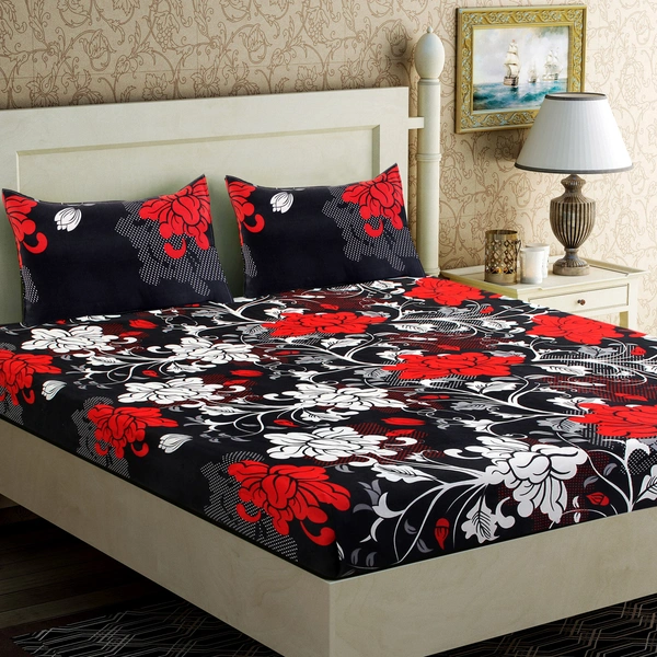 Panipat Textile Hub 140 TC Microfiber 3D Printed Flat Double Bedsheet  With 2 pillow cover - Double Bedsheet