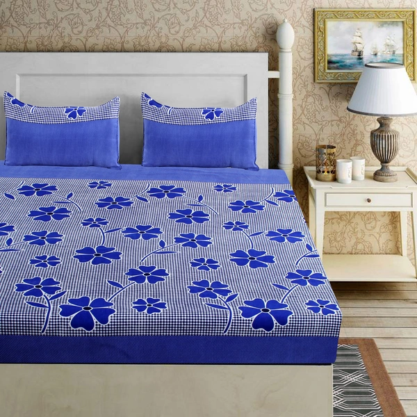 Panipat Textile Hub 140 TC Microfiber 3D Printed Flat Double Bedsheet  With 2 pillow cover - Double Bedsheet
