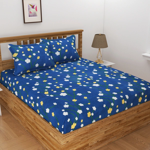 Panipat Textile Hub 140 TC Microfiber 3D Printed Flat Double Bedsheet  With 2 pillow cover - Double Bedsheet