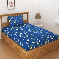 Panipat Textile Hub 140 TC Microfiber 3D Printed Flat Double Bedsheet  With 2 pillow cover - Double Bedsheet