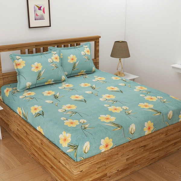 Panipat Textile Hub 140 TC Microfiber 3D Printed Flat Double Bedsheet  With 2 pillow cover - Single Bedsheet