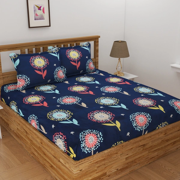 Panipat Textile Hub 140 TC Microfiber 3D Printed Flat Double Bedsheet  With 2 pillow cover - Single Bedsheet
