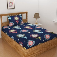 Panipat Textile Hub 140 TC Microfiber 3D Printed Flat Double Bedsheet  With 2 pillow cover - Single Bedsheet