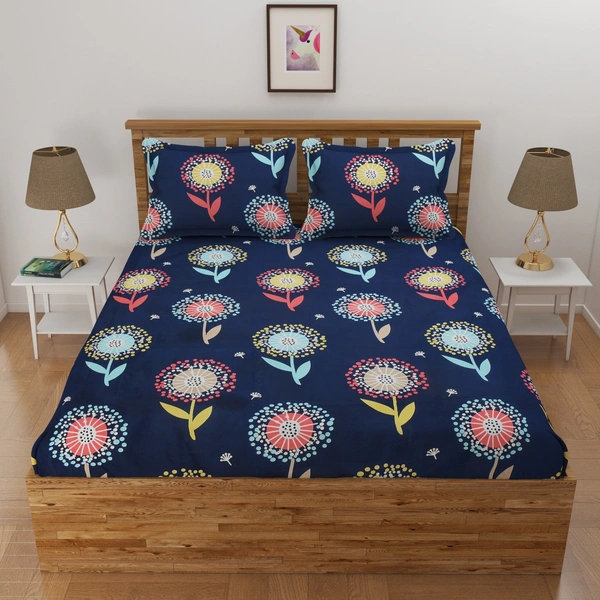 Panipat Textile Hub 140 TC Microfiber 3D Printed Flat Double Bedsheet  With 2 pillow cover - Single Bedsheet
