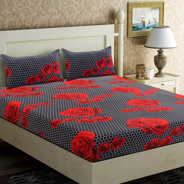 Panipat Textile Hub 140 TC Microfiber 3D Printed Flat Double Bedsheet  With 2 pillow cover - Double Bedsheet