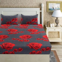Panipat Textile Hub 140 TC Microfiber 3D Printed Flat Double Bedsheet  With 2 pillow cover - Double Bedsheet