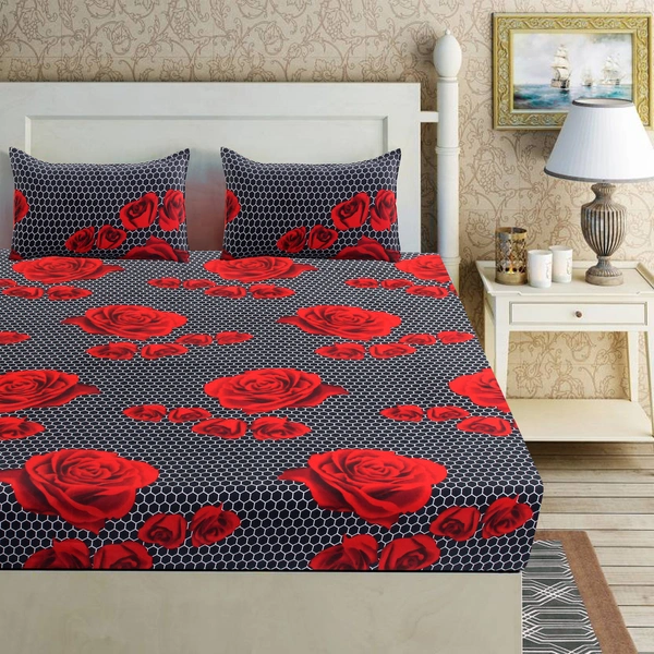 Panipat Textile Hub 140 TC Microfiber 3D Printed Flat Double Bedsheet  With 2 pillow cover - Double Bedsheet