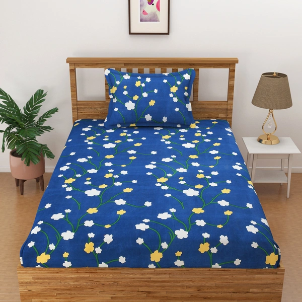 Panipat Textile Hub 140 TC Microfiber 3D Printed Flat Double Bedsheet  With 2 pillow cover - Single Bedsheet
