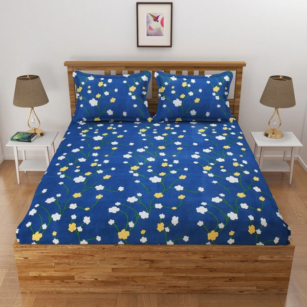 Panipat Textile Hub 140 TC Microfiber 3D Printed Flat Double Bedsheet  With 2 pillow cover - Single Bedsheet