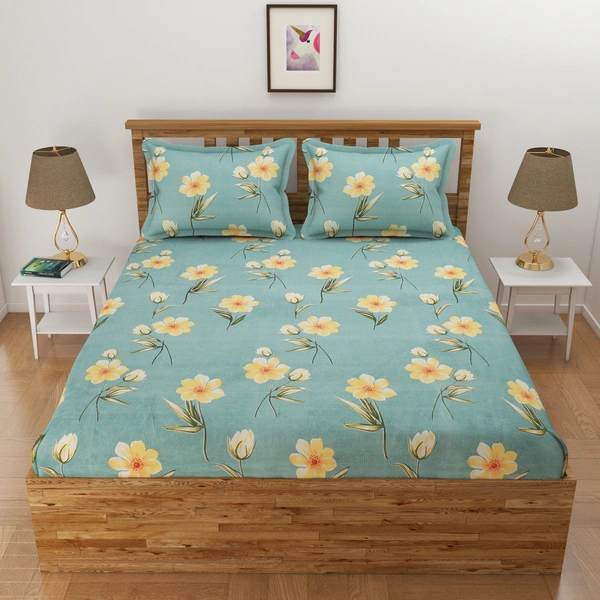 Panipat Textile Hub 140 TC Microfiber 3D Printed Flat Double Bedsheet  With 2 pillow cover - Double Bedsheet