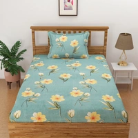 Panipat Textile Hub 140 TC Microfiber 3D Printed Flat Double Bedsheet  With 2 pillow cover - Double Bedsheet