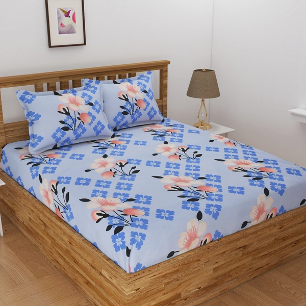 Panipat Textile Hub 140 TC Microfiber 3D Printed Flat Double Bedsheet  With 2 pillow cover - Single Bedsheet
