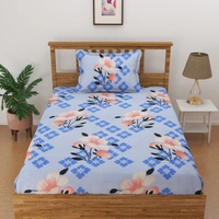 Panipat Textile Hub 140 TC Microfiber 3D Printed Flat Double Bedsheet  With 2 pillow cover - Single Bedsheet