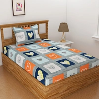 Panipat Textile Hub 140 TC Microfiber 3D Printed Flat Double Bedsheet With 2 pillow cover - Single Bedsheet