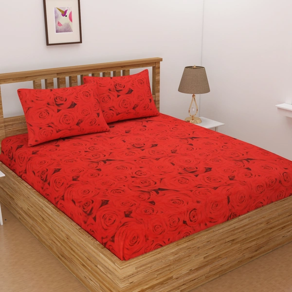 Panipat Textile Hub 140 TC Microfiber 3D Rose Printed Flat Double Bedsheet  With 2 pillow cover - Double Bedsheet